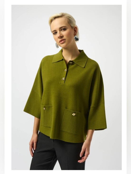 Joseph Ribkoff Tops - Joseph Ribkoff Olive Green, Gold Buttons, Size Small Mid Sleeve Wide.